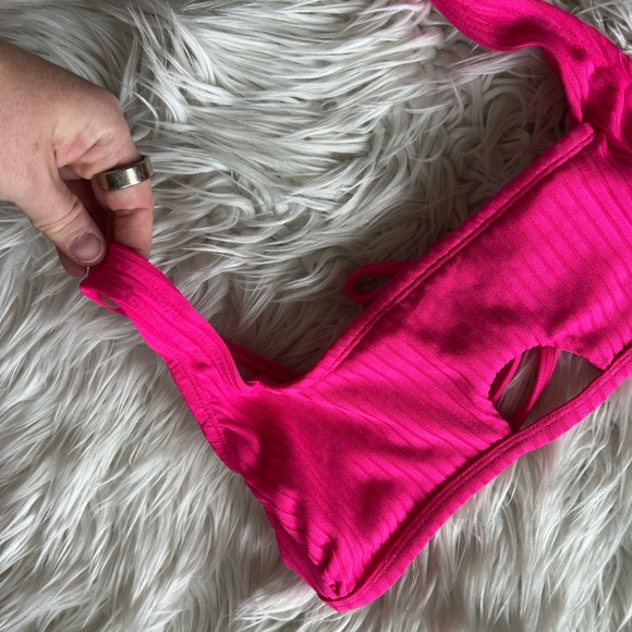 Xhilaration Hot Pink Bikini Top L | Ribbed Bralette Swim Top Tie Back Adjustable - Picture 4 of 8
